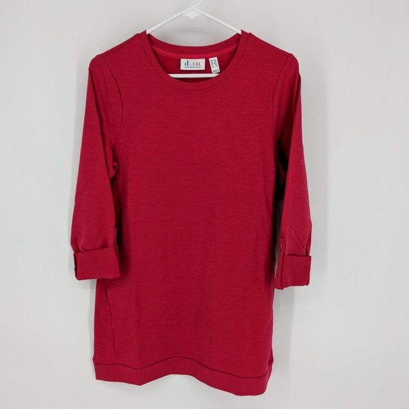 Denim & Co. Active French Terry 3/4-Sleeve Tunic Shirt Top XXS Rose Red - Picture 4 of 5